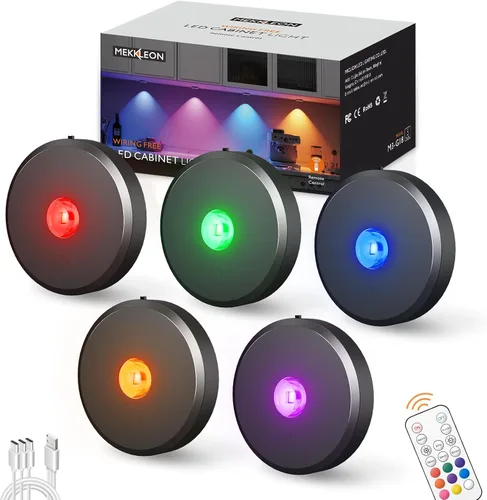 Vista 10 de Luces de disco recargables con control remoto, 12 luces LED de cambio de color inalámbricas para debajo del gabinete, luces LED RGB para TV