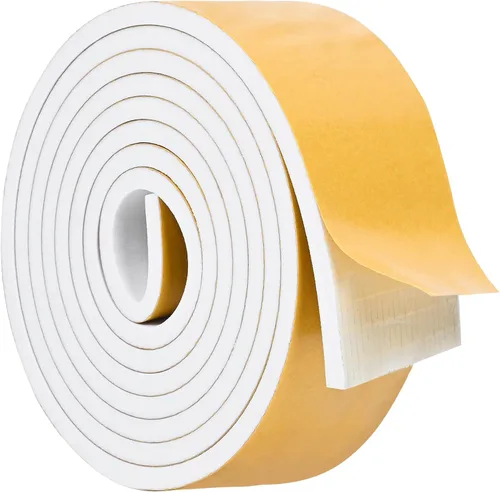 Vista 24 de Burlete de cinta de espuma autoadhesiva blanca para puertas y ventanas de 1 pulgada × 3/4 pulgada × 13 pies, tira de sellado de espuma de alta Blanco