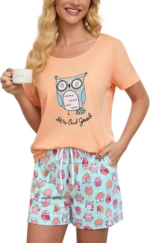 Vista 16 de ENJOYNIGHT - Conjunto de pantalones cortos de pijama para mujer, pijamas de algodón para verano, ropa de dormir con bolsillos Negro