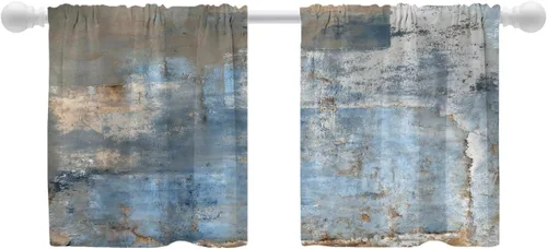 Vista 116 de Shrahala Beige and Orange Abstract Art Brushstrokes Blackout Curtain Tiers, Abstract Oil Paint Kitchen Valance Light Blocking Tier Drapes with Rod