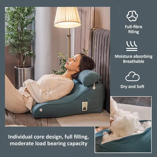 Vista 4 de Almohada de lectura triangular con cuña para cabecero y reposo de cama, cojín de apoyo para la espalda para leer, jugar, ver la televisión, con Beige