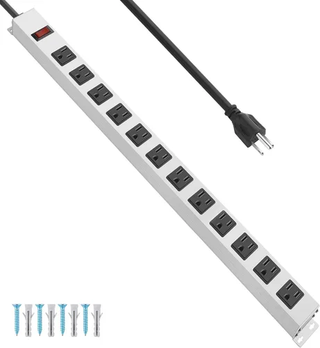 Vista 9 de JUNNUJ Tira de alimentación de metal de 8 tomas, tira de alimentación resistente montable, protector de sobretensión de 1200J con tornillos