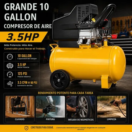 Vista 3 de 3.5HP compresor de aire portátil con tanque de 10 galones