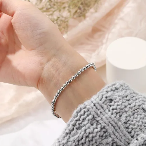 Vista 3 de Gold Bead Bracelet for Women 14K Gold Plated Bead Ball Bracelet Stretchable Bracelet Rose Gold Silver Valentine's Day Gifts