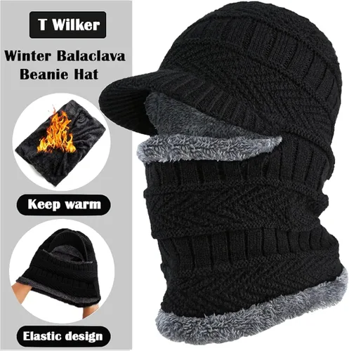 Vista 2 de T WILKER 2 piezas de gorro de punto de invierno para pasamontañas, sombrero de pasamontañas antideslizantes para pantalla táctil, conjunto