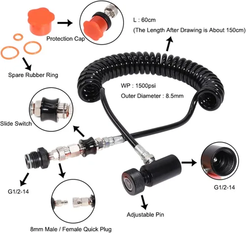 Vista 2 de TUXING Línea remota de bobina remota de tanque de paintball resistente para tanques de aire comprimido/CO2 de alta presión HPA con junta tórica