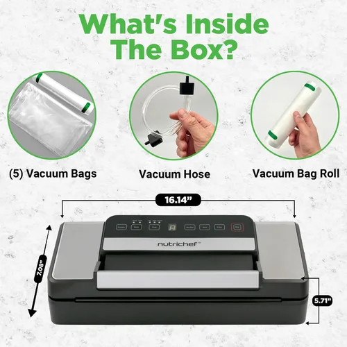 Vista 6 de NutriChef Selladora al vacío automática para alimentos con función de doble sellado, sistema eléctrico de sellado al vacío para alimentos secos