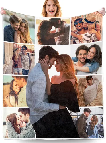 Vista 9 de Manta personalizada con fotos, manta personalizada con fotos con texto en inglés "I Love You", regalo de cumpleaños para novia, novio, esposa