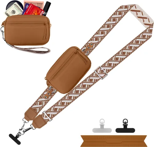 Vista 23 de YFWE Correa de clip and go para teléfono con cartera cruzada, cordón ajustable para teléfono con cartera RFID desmontable, correa universal