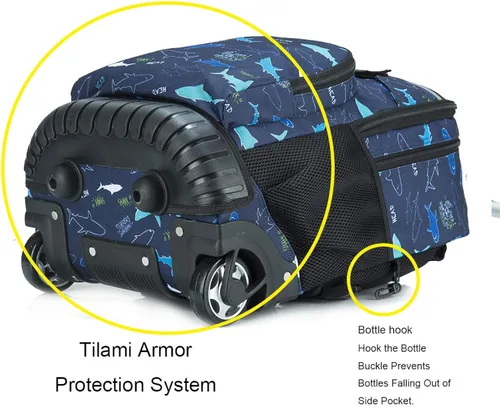 Vista 5 de Mochila escolar con ruedas Tilami de 18 pulgadas multifuncional, para niños y estudiantes