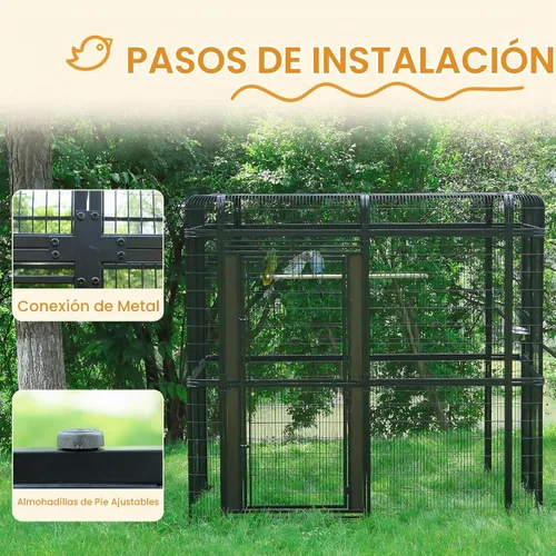 Vista 7 de wonline Jaula para pájaros extra grande de 10 pies para periquitos, pajarera al aire libre, jaula para loros con percha, jaula para aves resistente