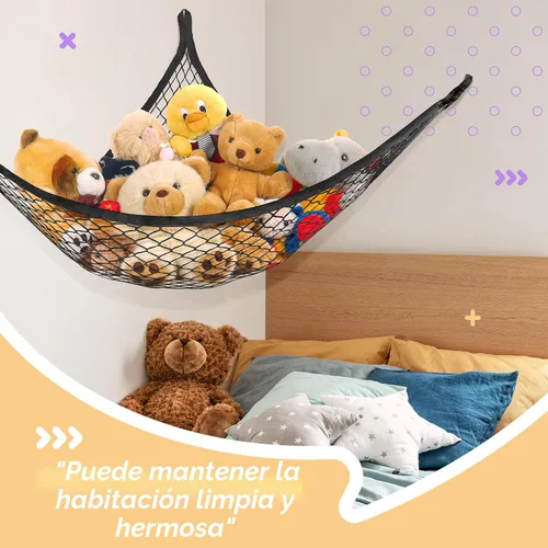 Vista 3 de Lazebox Hamaca de red para animales de peluche para juguetes de peluche, hamaca de animales de peluche de esquina para decoración de habitación