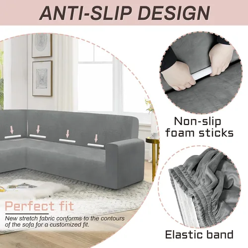 Vista 4 de HDCAXKJ Fundas de terciopelo para sofá modular en forma de L, fundas elásticas y suaves para sofá, protector de muebles en forma de U para mascotas