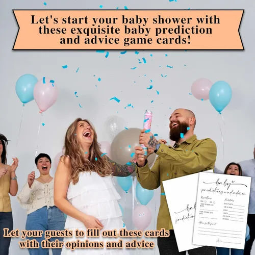 Vista 5 de Tarjetas de predicción y consejos para bebés, tarjetas de juegos de baby shower, minimalismo para niños o niñas, decoración y suministros de fiesta