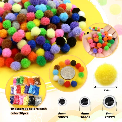 Vista 2 de TOAOB - 570 pompones para manualidades, tamaño pequeño, 0.4 in, multicolor