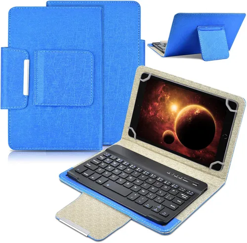 Vista 9 de DETUOSI Funda universal para tableta Android de 8.0 pulgadas con teclado, teclado Bluetooth inalámbrico extraíble + funda de piel sintética +