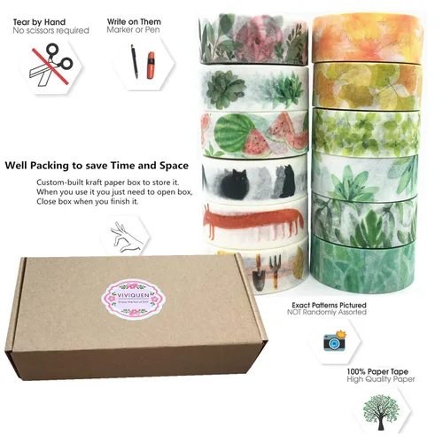 Vista 7 de VIVIQUEN Juego de cinta washi floral para suculentas, cinta decorativa de animales lindos para diario, álbumes de recortes, manualidades, envoltura