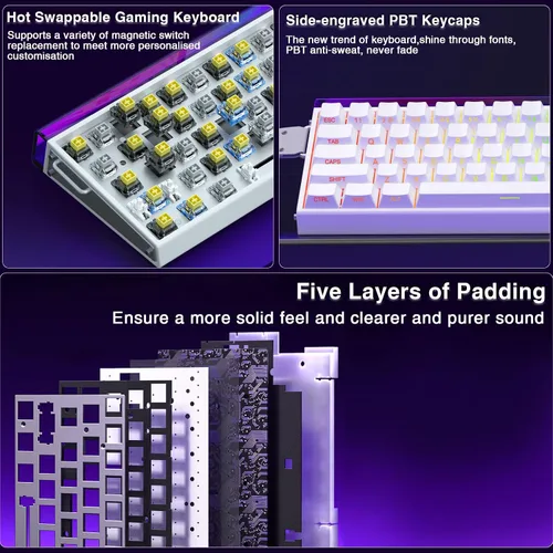 Vista 7 de AULA Hero 68 HE 60% Teclado para juegos con cable, interruptor magnético de efecto Hall con accionamiento ajustable, modo de disparo rápido, tasa