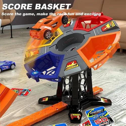 Vista 4 de Conjuntos de pistas de carreras, juguetes de pista de carreras competitivos de dos jugadores para niños, 2 coches de carreras de alta velocidad
