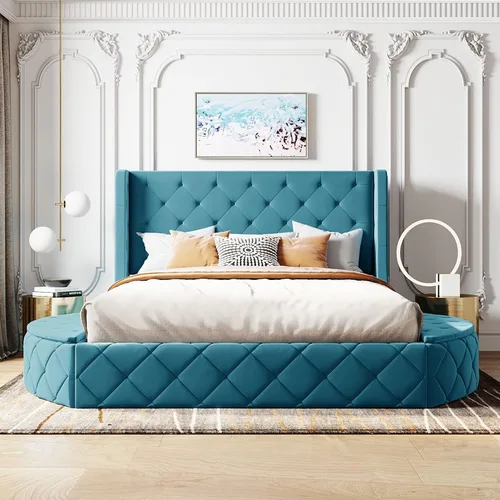 Vista 16 de VilroCaz Cama de plataforma suave de terciopelo de tamaño matrimonial de 52 pulgadas de alto y decoración de remaches, cama con plataforma