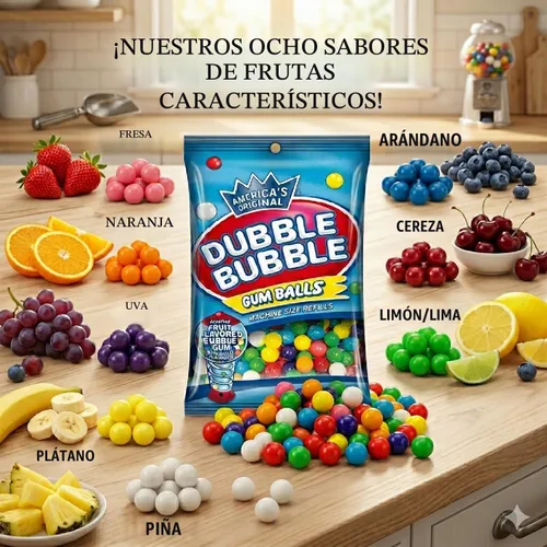 Vista 4 de Recargas de máquina de chicles mini Dubble Bubble 4.4 oz bolsa (paquete de 2), chicle de sabor a fruta surtido de 1/2 pulgada 13mm, paquete