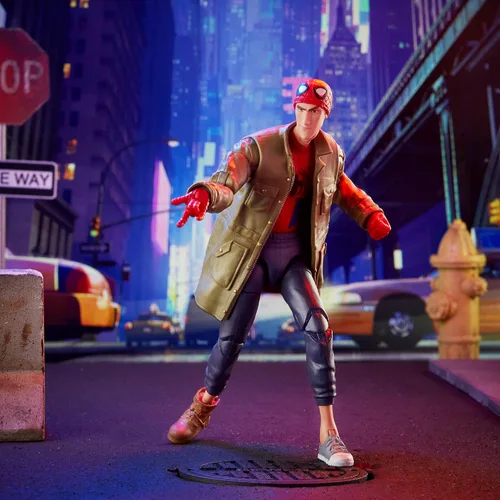 Vista 7 de Spider Man de Hasbro Marvel Legends Series, Into The Spider-Verse. Figura de acción coleccionable de Peter B. Parker de 6 pulgadas, juguete