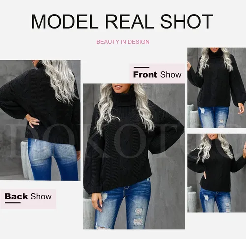 Vista 3 de Dokotoo - Sudadera de cuello de tortuga para mujer