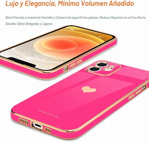 Vista 3 de Teageo Funda compatible con iPhone 12 para mujeres y niñas, diseño de Rosa fuerte