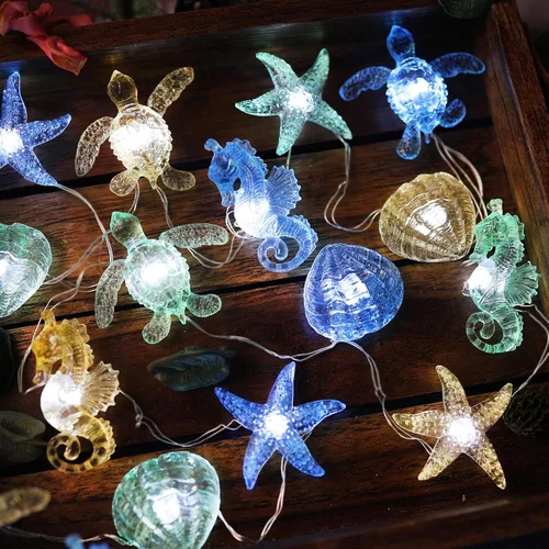 Vista 6 de Luces decorativas de playa, decoración de vida marina marina, luces de hadas náuticas, impermeables, funciona con pilas, bajo el mar, decoración