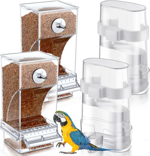 Vista 10 de Yaomiao 4 unidades de comederos para pájaros pequeños sin ensuciar, dispensador automático de agua para periquitos, alimentador de codornices