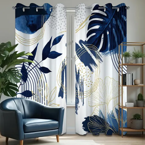 Vista 35 de Cortinas opacas negras y doradas, cortinas modernas de mediados de siglo para dormitorio, sala de estar, 63 pulgadas de largo, juego de 2 paneles