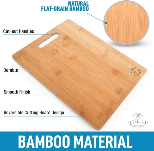 Vista 2 de Zulay - Tabla de cortar de madera de bambú (3 piezas) para cocina, tabla de cortar de madera de 3 tamaños surtidos para cocinar y servir, juego