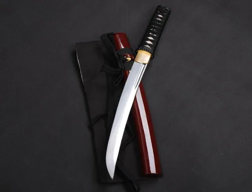 Vista 4 de Katana corta de espiga completa de acero al carbono Samurai japonés Tanto de acero al carbono