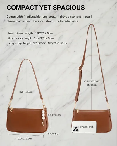 Vista 5 de Travistar Bolso de hombro para mujer pequeño – Bolso cruzado de cuero vegano, bolsos Hobo lindos bolsos de mano con 3 correas