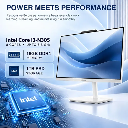Vista 2 de Lenovo Computadora de escritorio A100 FHD de 24 pulgadas todo en uno CPU Intel Core i3 Core de 8 núcleos 16 GB de RAM, 512 GB SSD WiFi 6