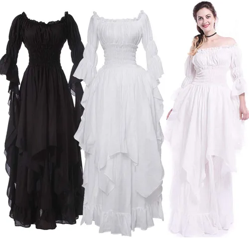 Vista 3 de ZEFOTIM Vestido renacentista para mujer vintage medieval sexy disfraz gótico fiesta cosplay vestido de cóctel