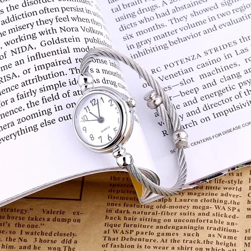 Vista 3 de FILFEEL Relojes para mujer, reloj de pulsera abierto analógico redondo de cuarzo con correa de aleación de cuarzo (disco blanco digital), Disco