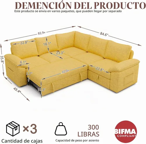 Vista 45 de Sofá modular modular de 85 pulgadas con cama extraíble, sofá cama, gris Gris-oscuro