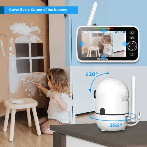 Vista 5 de HelloBaby Monitor de bebé sin WiFi con clip para cuna, pantalla IPS de 5 pulgadas y batería de 30 horas, monitor de bebé con cámara y audio, montaje