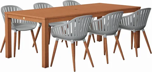 Vista 2 de Brampton Patio Brampton Venice - Juego de comedor rectangular de 7 piezas, acabado de teca oscura y sillas grises, ideal para patio y exteriores