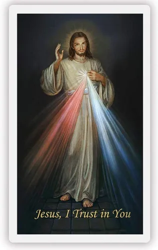 Vista 5 de Needzo Jesus I Trust in You Divine Mercy - Cartera laminada de tamaño impreso con chaplet en la parte posterior, tarjeta de oración santa católica