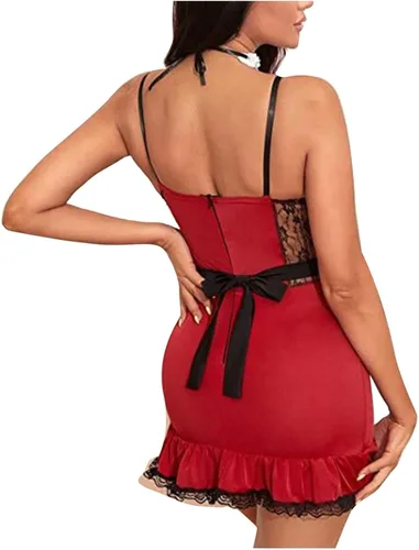 Vista 4 de wodceeke Disfraz de sirvienta para mujer, juego de roles, cosplay, lencería de encaje, conjunto de lencería francesa