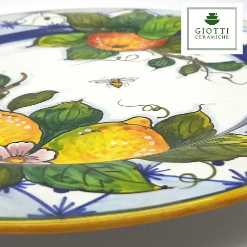 Vista 3 de Vajilla de cerámica italiana con diseño de naranja limón, plato pintado a mano de 11 1/2 pulgadas para cocina, fabricado en Italia, Toscana, plato