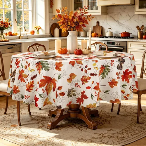 Vista 7 de Mantel rectangular de ramas de pájaros de otoño impermeable, mantel de hojas de arce resistente a las manchas, mantel lavable para decoración