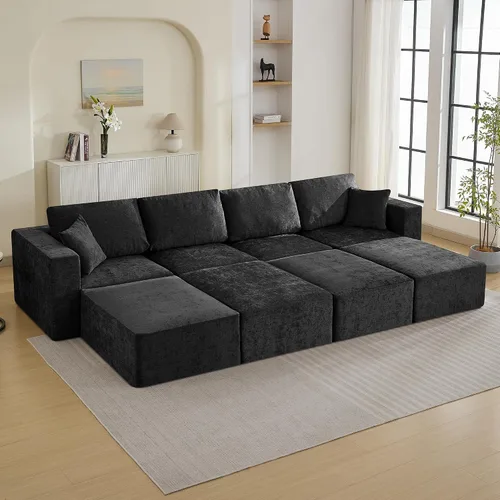 Vista 32 de WUTUTUEE Sofá modular en forma de U de 115 pulgadas, sofá modular modular de 3 plazas con 2 otomanas móviles, sofá cama convertible de pana con Beige