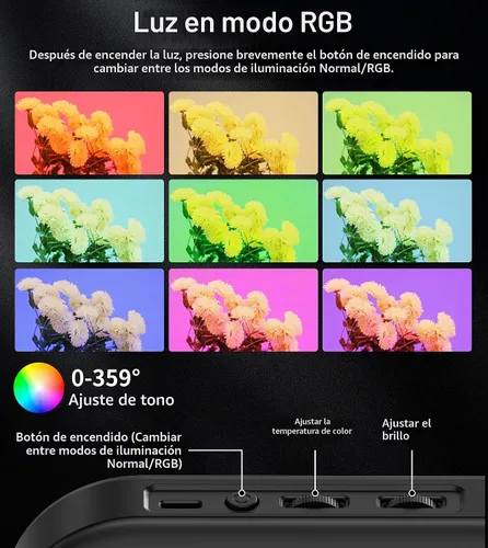 Vista 6 de Anillo de luz selfie magnético de 6000mAh RGB para iPhone, luz de teléfono recargable de 448 LED con soporte de trípode mini, estabilizador de mano