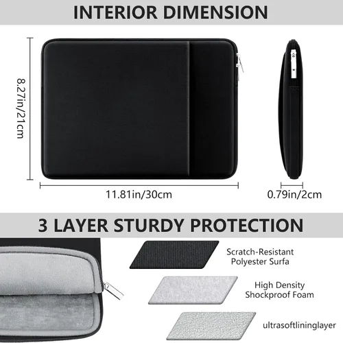 Vista 2 de Funda para laptop de 11 a 11.6 pulgadas, a prueba de golpes, funda protectora acolchada para computadora con bolsillo, compatible con MacBook Acer