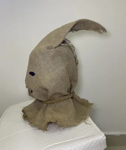 Vista 3 de Máscara de terror de Halloween con pelo de pajita, espeluznante saco de arpillera, máscara de cosplay para fiesta de disfraces para adultos