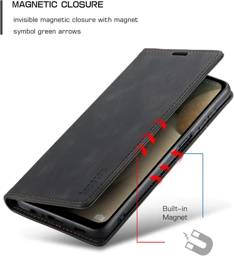Vista 4 de Funda tipo cartera para Samsung Galaxy A12 con tarjetero [bloqueo RFID] atril magnético, funda de cuero con tapa para Samsung Galaxy A12 (negro)