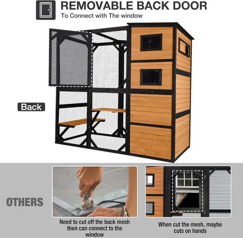 Vista 3 de Catio - Recinto para gatos al aire libre para múltiples gatos, resistente a la intemperie, casa grande para gatos con 4 niveles, 3 salas